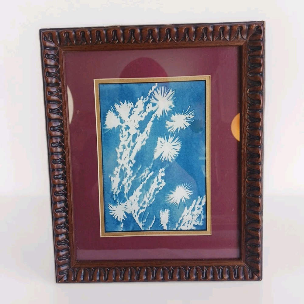 Original Art Cyanotype Floral in Wooden Frame